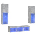 vidaXL Unități TV de perete cu LED-uri 5 piese gri beton lemn compozit