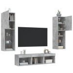 vidaXL Unități TV de perete cu LED-uri 5 piese gri beton lemn compozit