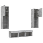 vidaXL Unități TV de perete cu LED-uri 5 piese gri beton lemn compozit