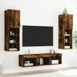 vidaXL Unități de perete TV cu LED-uri, 5 piese, stejar fumuriu, lemn