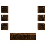 vidaXL Unități de perete TV cu LED-uri, 8 piese, stejar fumuriu, lemn