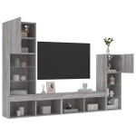vidaXL Unități de perete TV cu LED-uri, 4 piese, gri sonoma, lemn