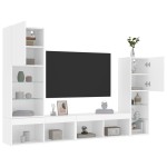 vidaXL Unități de perete TV cu LED-uri, 4 piese, alb, lemn prelucrat
