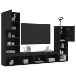 vidaXL Unități de perete TV cu LED-uri, 4 piese, negru, lemn prelucrat