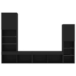 vidaXL Unități de perete TV cu LED-uri, 4 piese, negru, lemn prelucrat