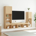 vidaXL Unități de perete TV cu LED-uri, 4 piese, stejar sonoma, lemn
