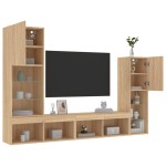 vidaXL Unități de perete TV cu LED-uri, 4 piese, stejar sonoma, lemn