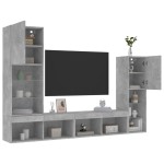 vidaXL Unități TV de perete cu LED-uri 4 piese gri beton lemn compozit