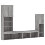 vidaXL Unități de perete TV cu LED-uri, 4 piese, gri sonoma, lemn