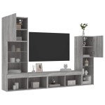 vidaXL Unități de perete TV cu LED-uri, 4 piese, gri sonoma, lemn