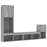 vidaXL Unități de perete TV cu LED-uri, 4 piese, gri sonoma, lemn