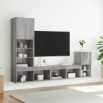 vidaXL Unități de perete TV cu LED-uri, 4 piese, gri sonoma, lemn