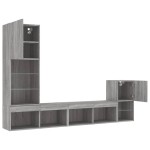 vidaXL Unități de perete TV cu LED-uri, 4 piese, gri sonoma, lemn