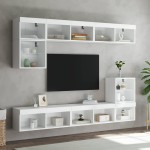 vidaXL Unități de perete TV cu LED-uri, 8 piese, alb, lemn prelucrat vidaXL Unități de perete TV cu LED-uri, 8 piese, alb, lemn prelucrat
