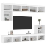vidaXL Unități de perete TV cu LED-uri, 8 piese, alb, lemn prelucrat vidaXL Unități de perete TV cu LED-uri, 8 piese, alb, lemn prelucrat