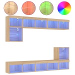 vidaXL Unități de perete TV cu LED-uri, 8 piese, stejar sonoma, lemn