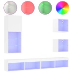 vidaXL Unități de perete TV cu LED-uri, 5 piese, alb, lemn prelucrat