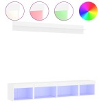 vidaXL Unități de perete TV cu LED-uri, 5 piese, alb, lemn prelucrat