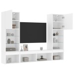 vidaXL Unități de perete TV cu LED-uri, 5 piese, alb, lemn prelucrat