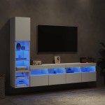vidaXL Unități de perete TV cu LED-uri, 4 piese, alb, lemn prelucrat