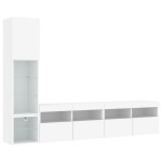vidaXL Unități de perete TV cu LED-uri, 4 piese, alb, lemn prelucrat