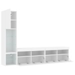 vidaXL Unități de perete TV cu LED-uri, 4 piese, alb, lemn prelucrat