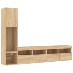 vidaXL Unități de perete TV cu LED-uri, 4 piese, stejar sonoma, lemn
