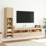 vidaXL Unități de perete TV cu LED-uri, 4 piese, stejar sonoma, lemn