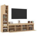 vidaXL Unități de perete TV cu LED-uri, 4 piese, stejar sonoma, lemn