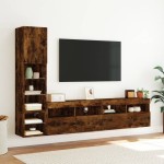 vidaXL Unități de perete TV cu LED-uri, 4 piese, stejar fumuriu, lemn