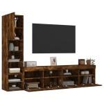vidaXL Unități de perete TV cu LED-uri, 4 piese, stejar fumuriu, lemn