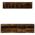 vidaXL Unități de perete TV cu LED-uri, 5 piese, stejar fumuriu, lemn