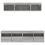vidaXL Unități de perete TV cu LED-uri, 5 piese, gri sonoma, lemn