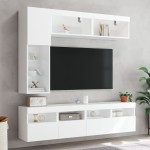 vidaXL Set comode TV de perete, 7 piese, cu lumini LED, alb