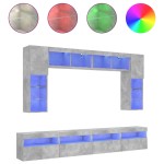 vidaXL Set comode TV de perete cu lumini LED, 8 piese, gri beton vidaXL Set comode TV de perete cu lumini LED, 8 piese, gri beton