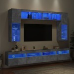 vidaXL Set comode TV de perete cu lumini LED, 8 piese, gri beton vidaXL Set comode TV de perete cu lumini LED, 8 piese, gri beton