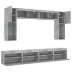 vidaXL Set comode TV de perete cu lumini LED, 8 piese, gri beton vidaXL Set comode TV de perete cu lumini LED, 8 piese, gri beton