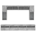 vidaXL Set comode TV de perete cu lumini LED, 8 piese, gri beton vidaXL Set comode TV de perete cu lumini LED, 8 piese, gri beton
