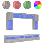 vidaXL Comode TV de perete cu lumini LED, 8 piese, gri sonoma