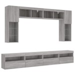 vidaXL Comode TV de perete cu lumini LED, 8 piese, gri sonoma