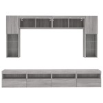 vidaXL Comode TV de perete cu lumini LED, 8 piese, gri sonoma