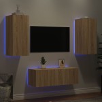 vidaXL Unități de perete TV cu LED-uri, 4 piese, stejar sonoma, lemn vidaXL Unități de perete TV cu LED-uri, 4 piese, stejar sonoma, lemn