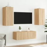 vidaXL Unități de perete TV cu LED-uri, 4 piese, stejar sonoma, lemn vidaXL Unități de perete TV cu LED-uri, 4 piese, stejar sonoma, lemn