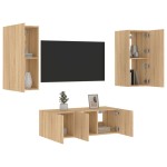 vidaXL Unități de perete TV cu LED-uri, 4 piese, stejar sonoma, lemn vidaXL Unități de perete TV cu LED-uri, 4 piese, stejar sonoma, lemn