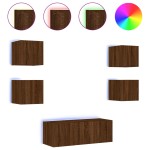 vidaXL Unități de perete TV cu LED-uri, 6 piese, stejar maro, lemn