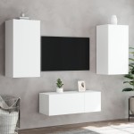 vidaXL Unități de perete TV cu LED-uri, 4 piese, alb, lemn prelucrat vidaXL Unități de perete TV cu LED-uri, 4 piese, alb, lemn prelucrat