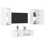 vidaXL Unități de perete TV cu LED-uri, 4 piese, alb, lemn prelucrat vidaXL Unități de perete TV cu LED-uri, 4 piese, alb, lemn prelucrat