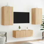 vidaXL Unități de perete TV cu LED-uri, 4 piese, stejar sonoma, lemn