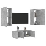 vidaXL Unități TV de perete cu LED-uri 4 piese gri beton lemn compozit
