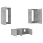 vidaXL Unități TV de perete cu LED-uri 4 piese gri beton lemn compozit